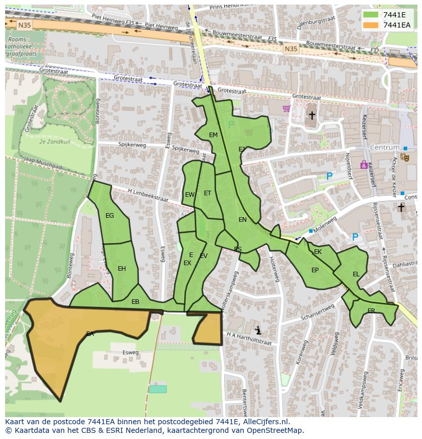 Afbeelding van het postcodegebied 7441 EA op de kaart.