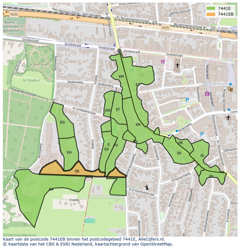 Afbeelding van het postcodegebied 7441 EB op de kaart.