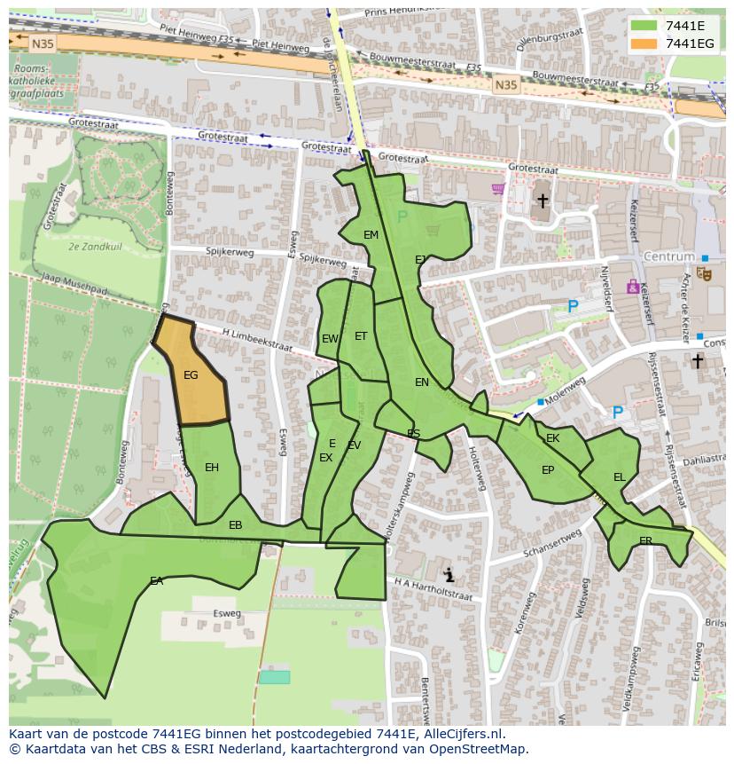Afbeelding van het postcodegebied 7441 EG op de kaart.