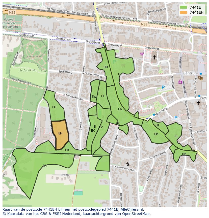 Afbeelding van het postcodegebied 7441 EH op de kaart.