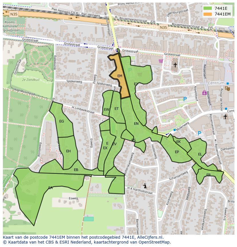 Afbeelding van het postcodegebied 7441 EM op de kaart.