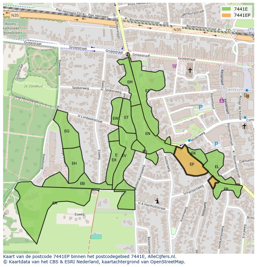 Afbeelding van het postcodegebied 7441 EP op de kaart.