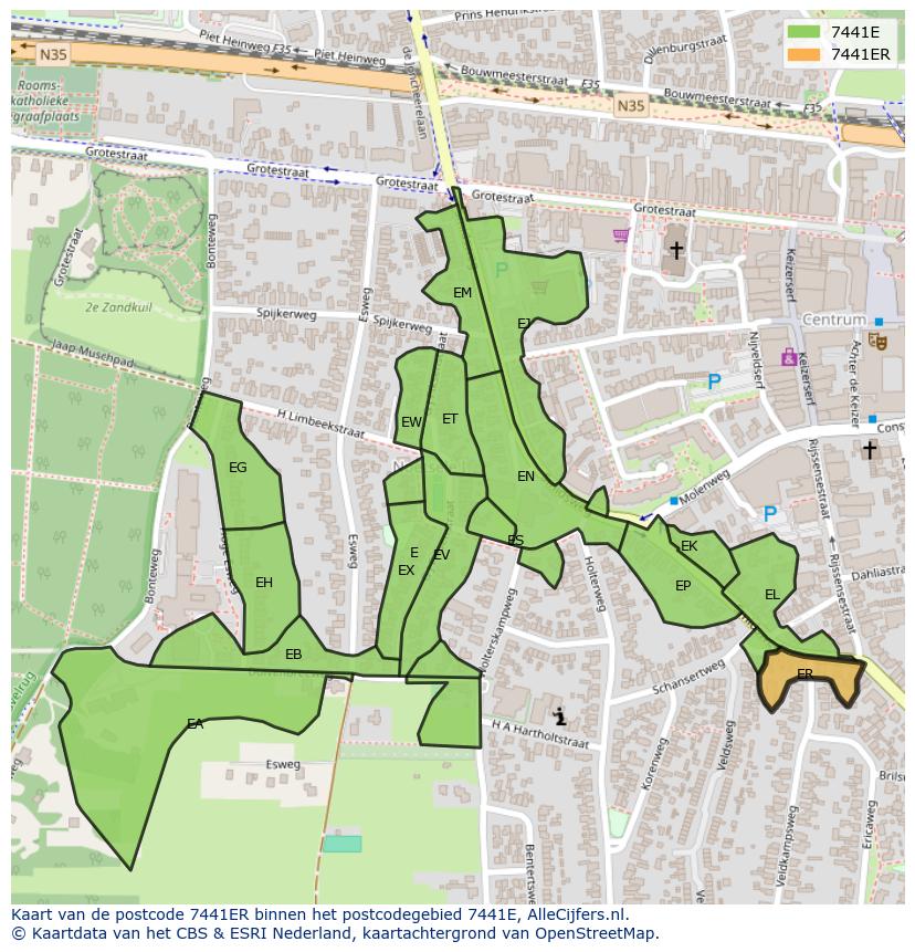 Afbeelding van het postcodegebied 7441 ER op de kaart.