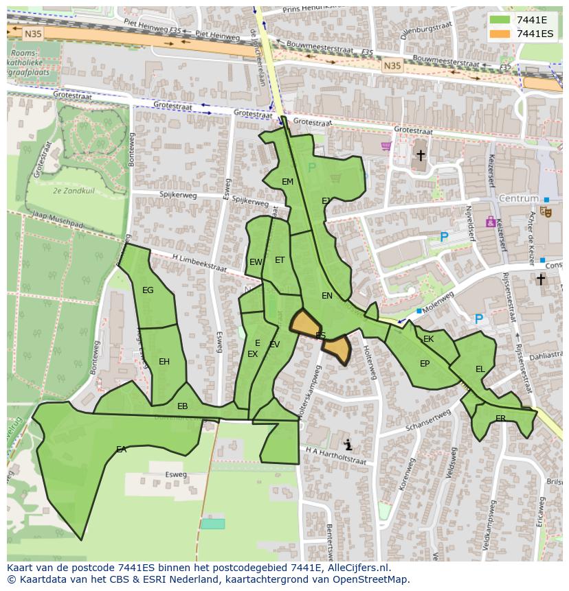 Afbeelding van het postcodegebied 7441 ES op de kaart.