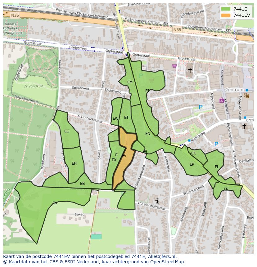 Afbeelding van het postcodegebied 7441 EV op de kaart.