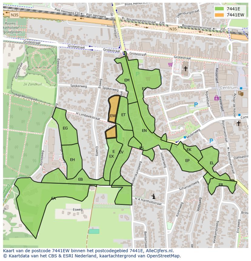 Afbeelding van het postcodegebied 7441 EW op de kaart.