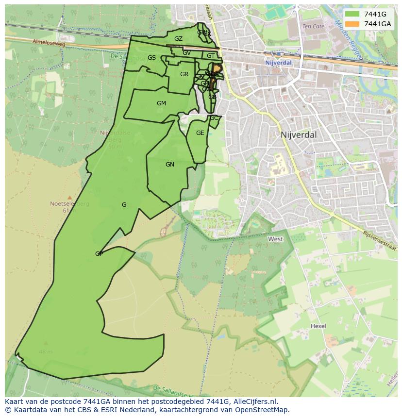 Afbeelding van het postcodegebied 7441 GA op de kaart.