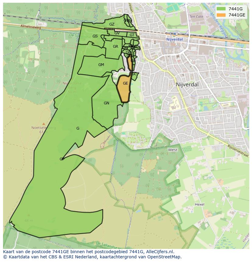 Afbeelding van het postcodegebied 7441 GE op de kaart.