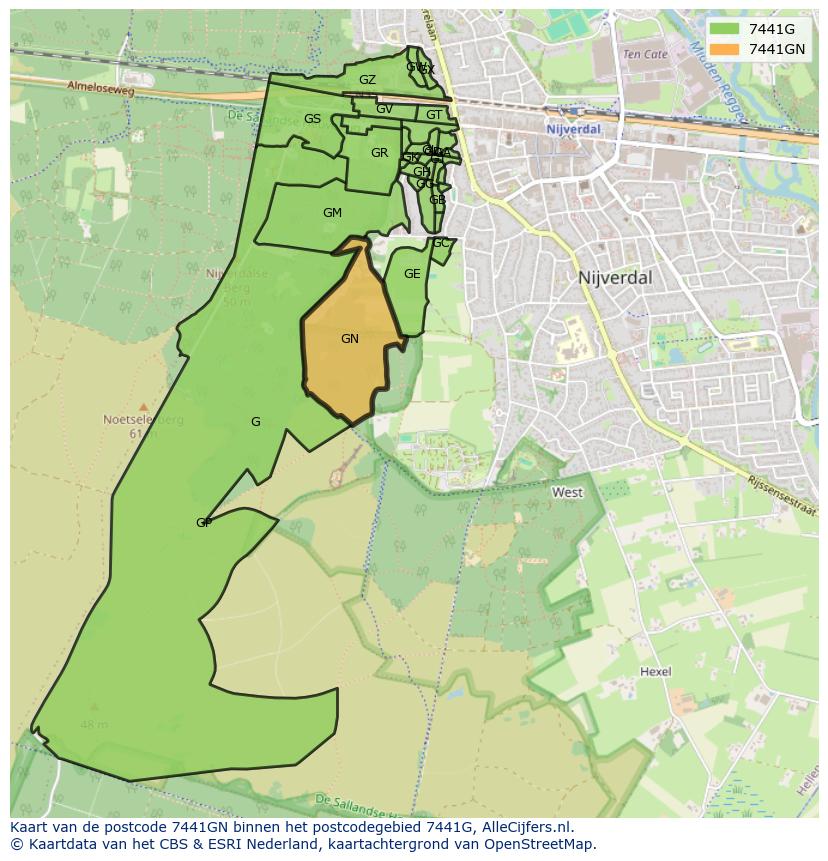 Afbeelding van het postcodegebied 7441 GN op de kaart.