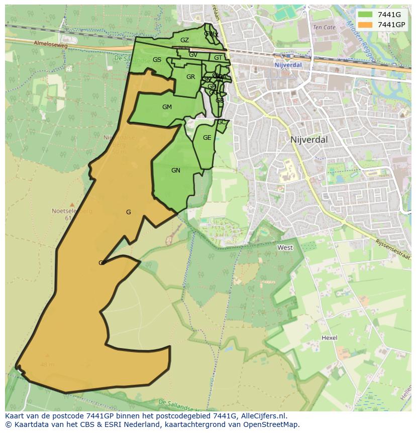 Afbeelding van het postcodegebied 7441 GP op de kaart.