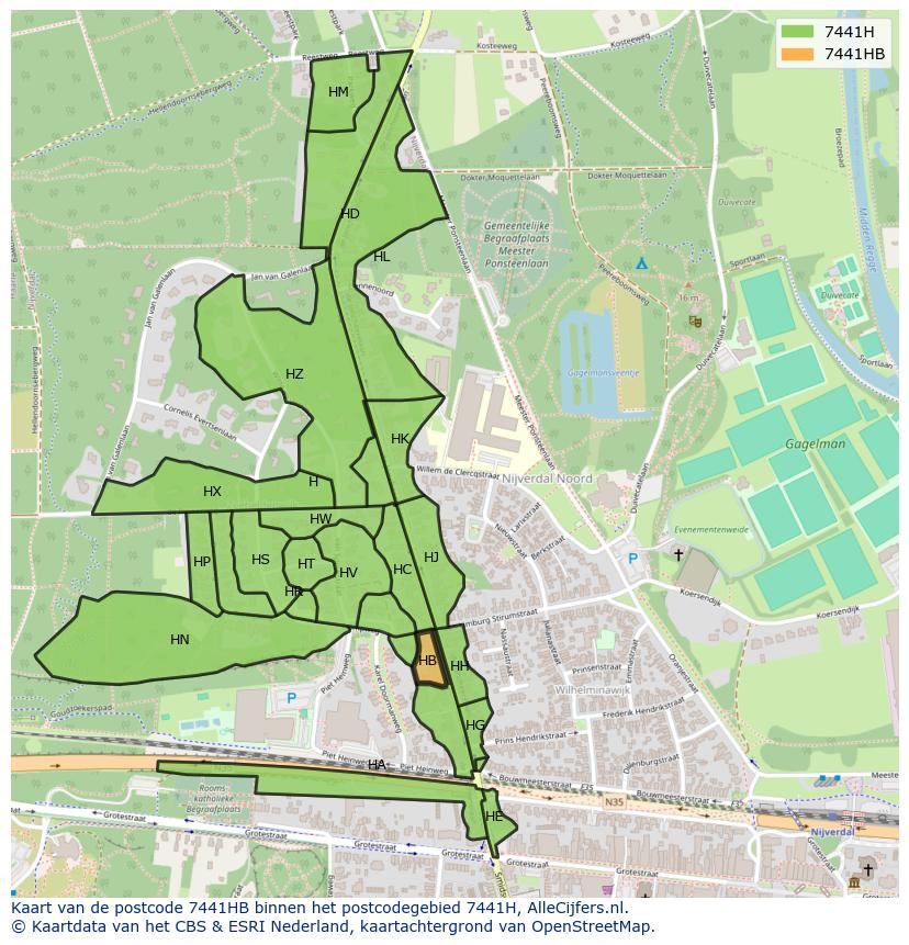Afbeelding van het postcodegebied 7441 HB op de kaart.