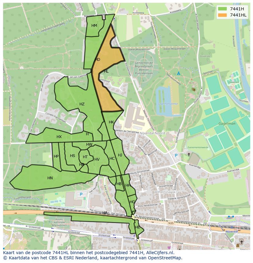 Afbeelding van het postcodegebied 7441 HL op de kaart.