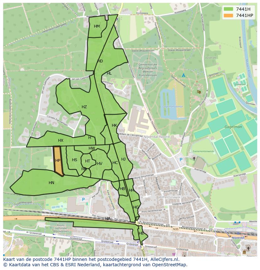 Afbeelding van het postcodegebied 7441 HP op de kaart.
