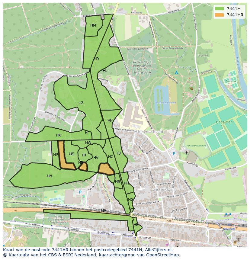 Afbeelding van het postcodegebied 7441 HR op de kaart.