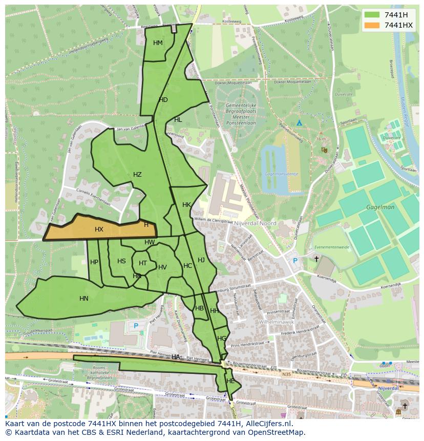 Afbeelding van het postcodegebied 7441 HX op de kaart.