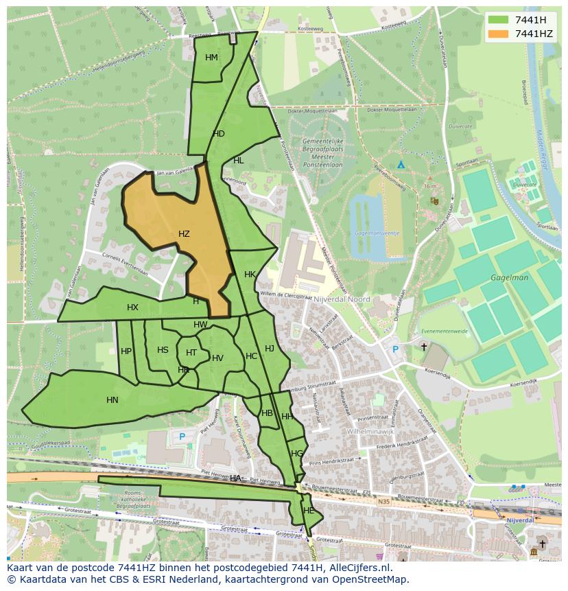 Afbeelding van het postcodegebied 7441 HZ op de kaart.