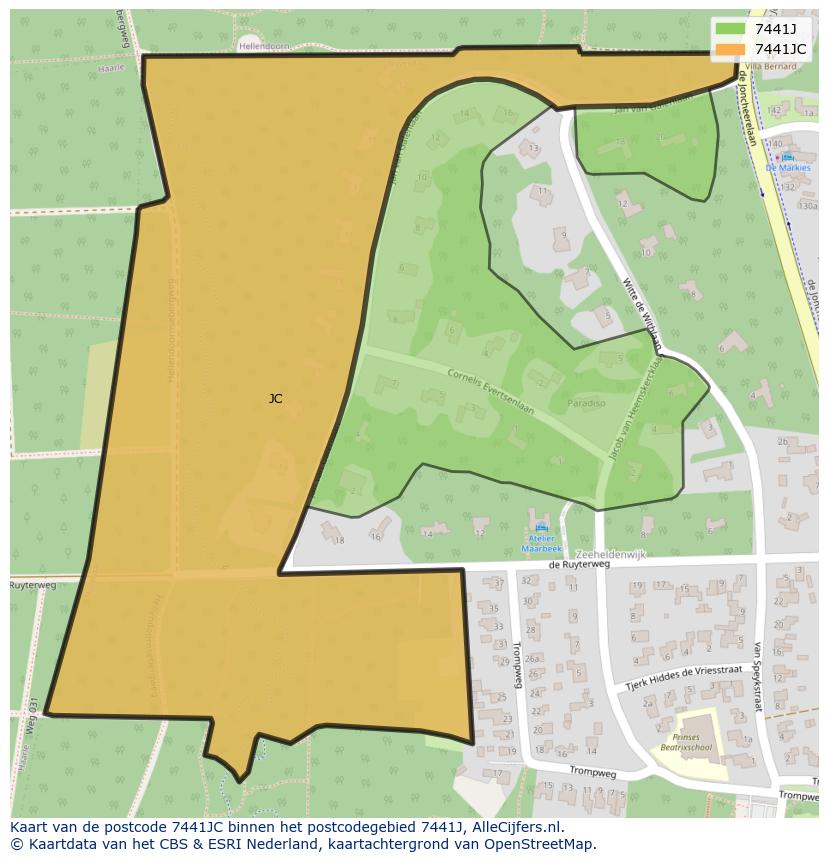 Afbeelding van het postcodegebied 7441 JC op de kaart.