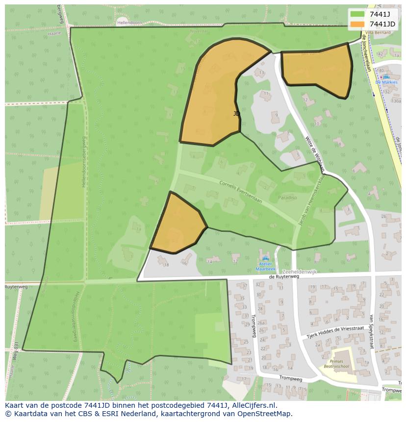 Afbeelding van het postcodegebied 7441 JD op de kaart.