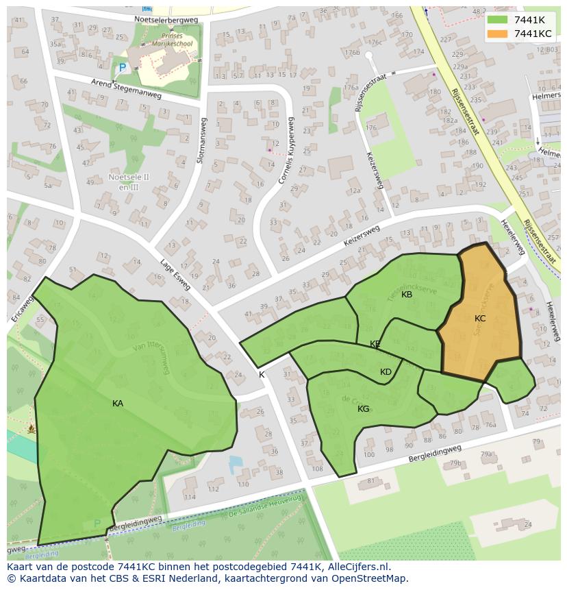 Afbeelding van het postcodegebied 7441 KC op de kaart.