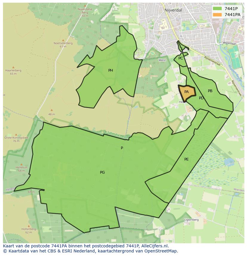 Afbeelding van het postcodegebied 7441 PA op de kaart.