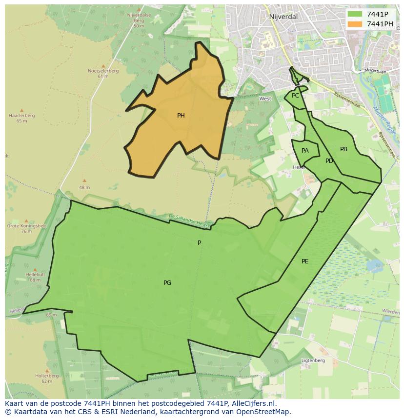 Afbeelding van het postcodegebied 7441 PH op de kaart.