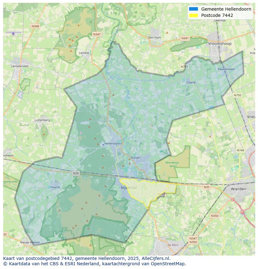 Afbeelding van het postcodegebied 7442 op de kaart.