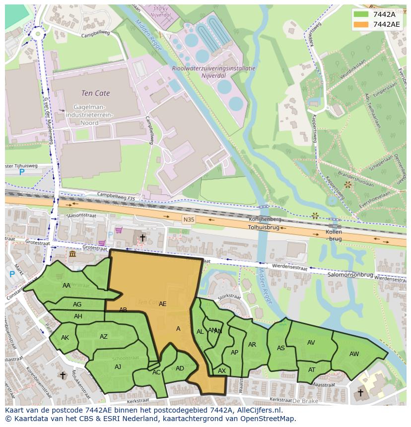 Afbeelding van het postcodegebied 7442 AE op de kaart.