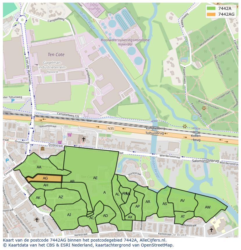 Afbeelding van het postcodegebied 7442 AG op de kaart.