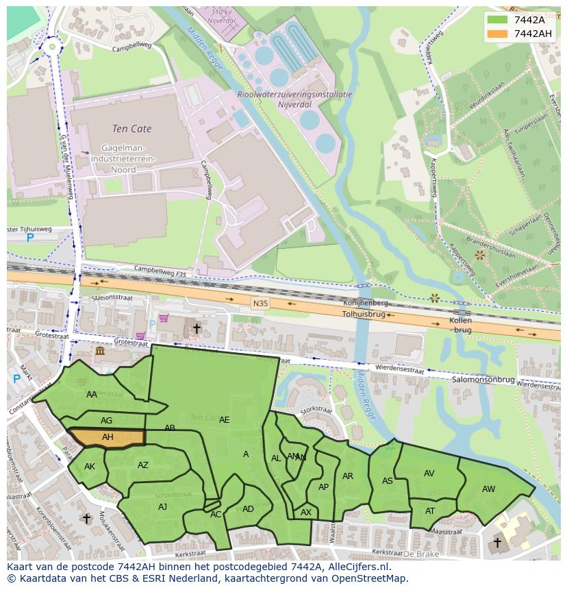Afbeelding van het postcodegebied 7442 AH op de kaart.