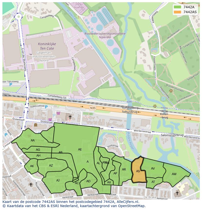 Afbeelding van het postcodegebied 7442 AS op de kaart.