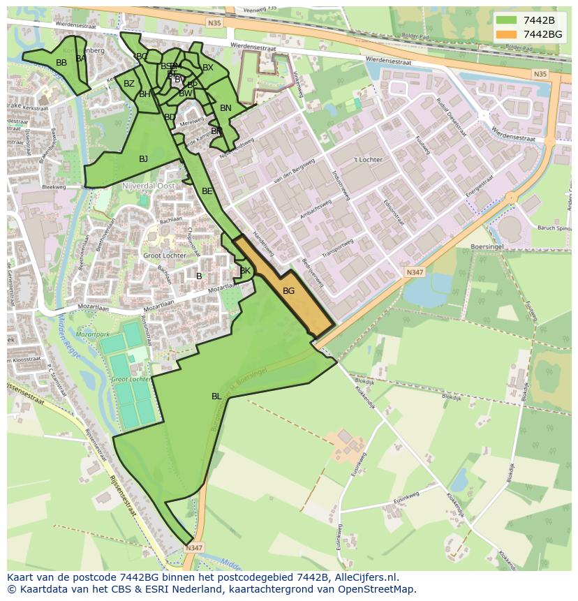 Afbeelding van het postcodegebied 7442 BG op de kaart.