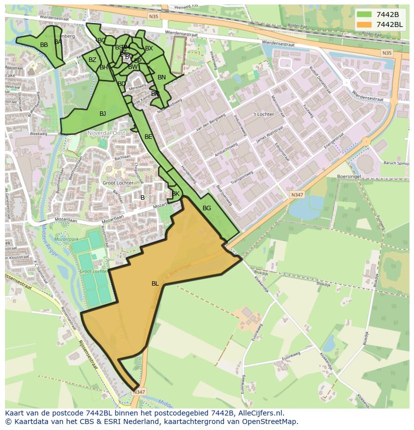 Afbeelding van het postcodegebied 7442 BL op de kaart.