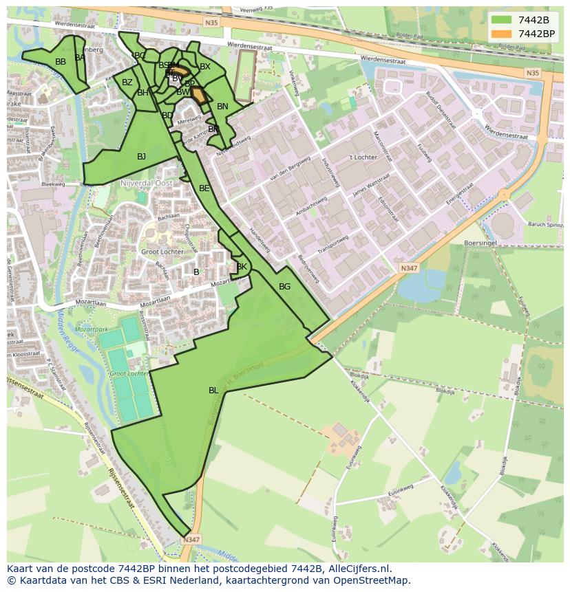 Afbeelding van het postcodegebied 7442 BP op de kaart.