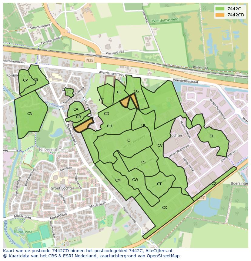 Afbeelding van het postcodegebied 7442 CD op de kaart.