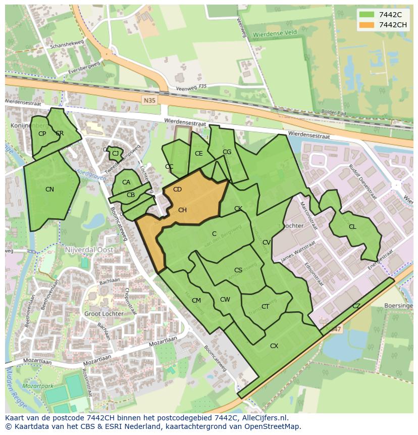 Afbeelding van het postcodegebied 7442 CH op de kaart.