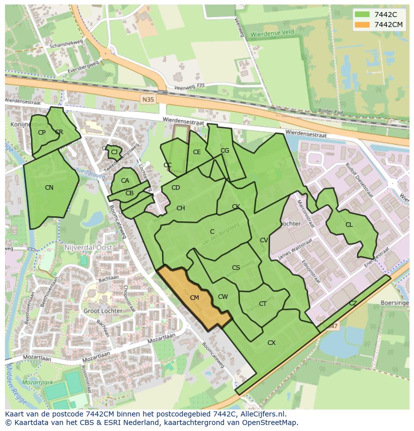 Afbeelding van het postcodegebied 7442 CM op de kaart.