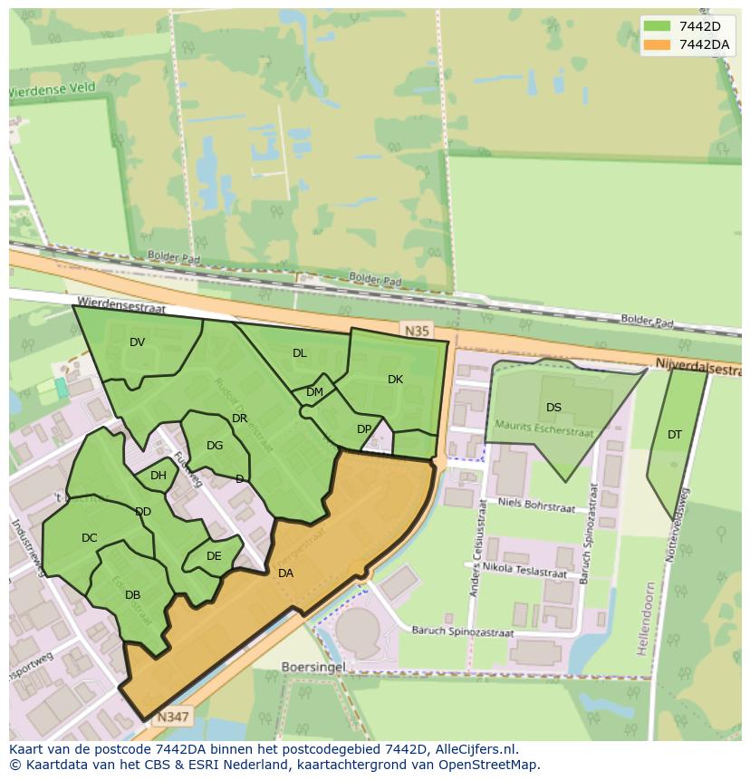 Afbeelding van het postcodegebied 7442 DA op de kaart.