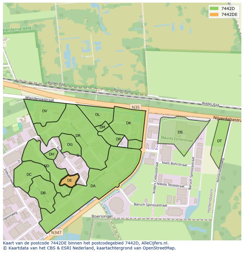 Afbeelding van het postcodegebied 7442 DE op de kaart.