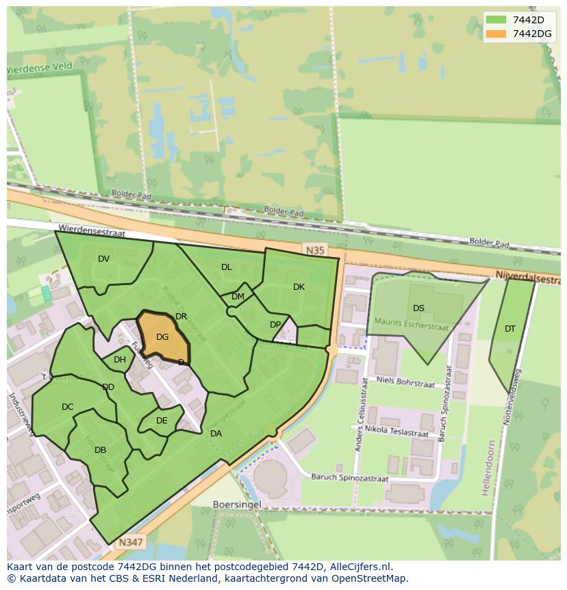 Afbeelding van het postcodegebied 7442 DG op de kaart.