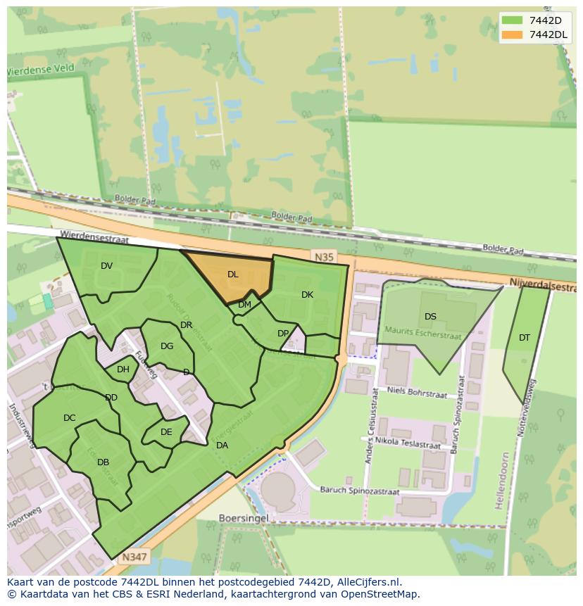 Afbeelding van het postcodegebied 7442 DL op de kaart.