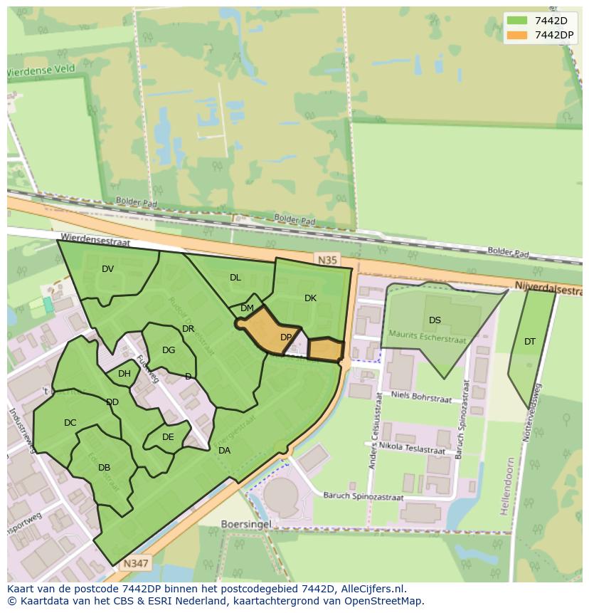 Afbeelding van het postcodegebied 7442 DP op de kaart.
