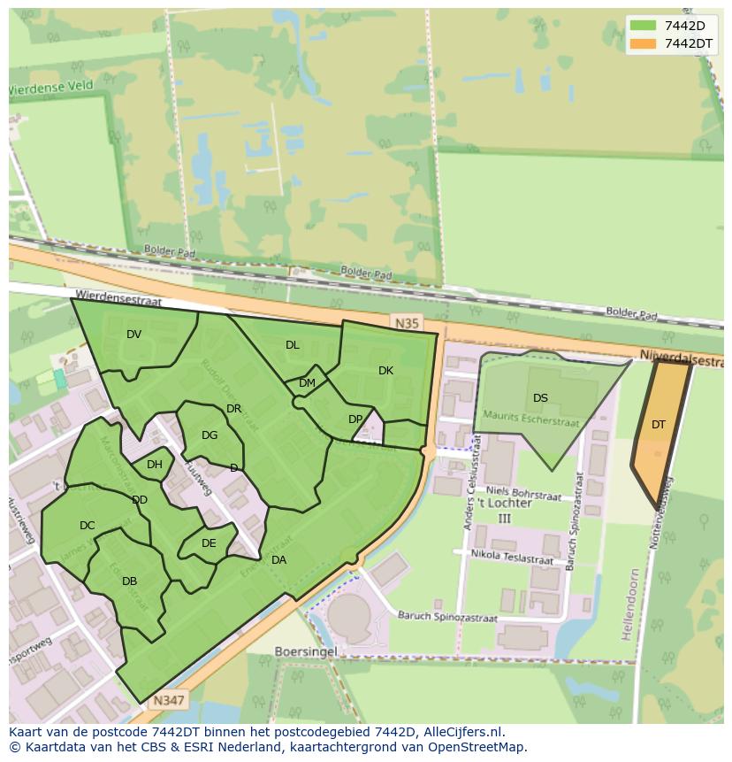 Afbeelding van het postcodegebied 7442 DT op de kaart.