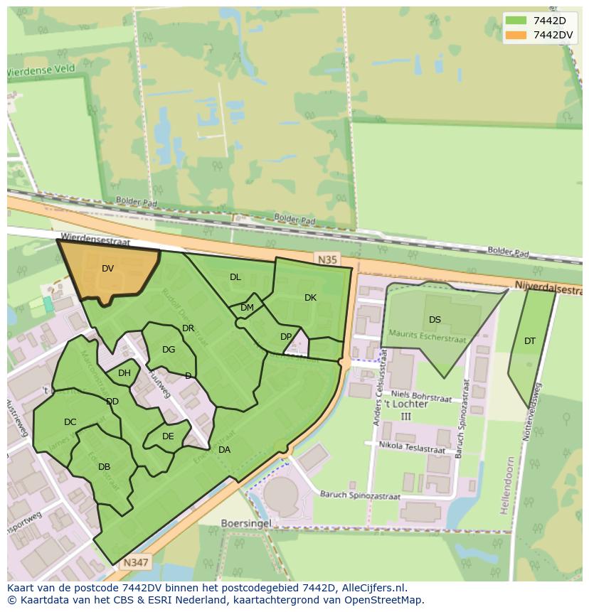 Afbeelding van het postcodegebied 7442 DV op de kaart.