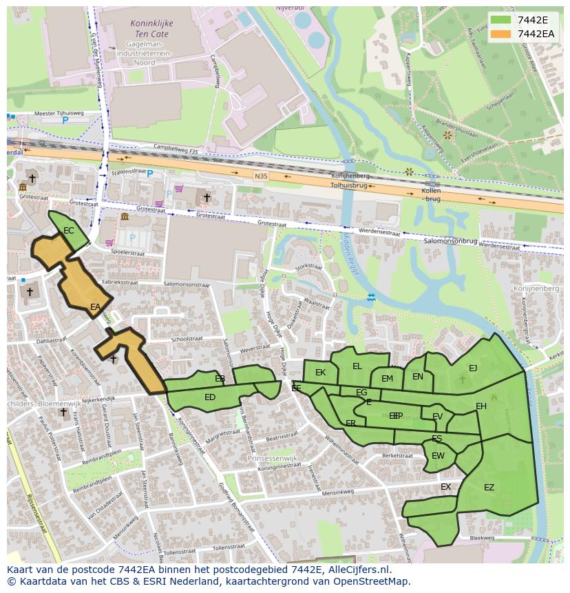 Afbeelding van het postcodegebied 7442 EA op de kaart.