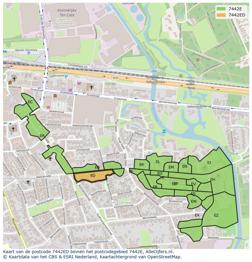 Afbeelding van het postcodegebied 7442 ED op de kaart.