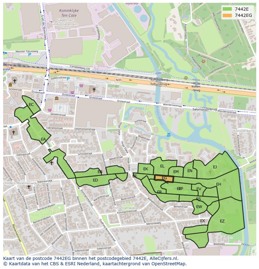 Afbeelding van het postcodegebied 7442 EG op de kaart.