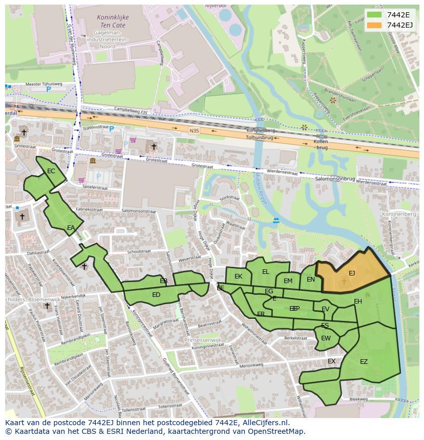 Afbeelding van het postcodegebied 7442 EJ op de kaart.