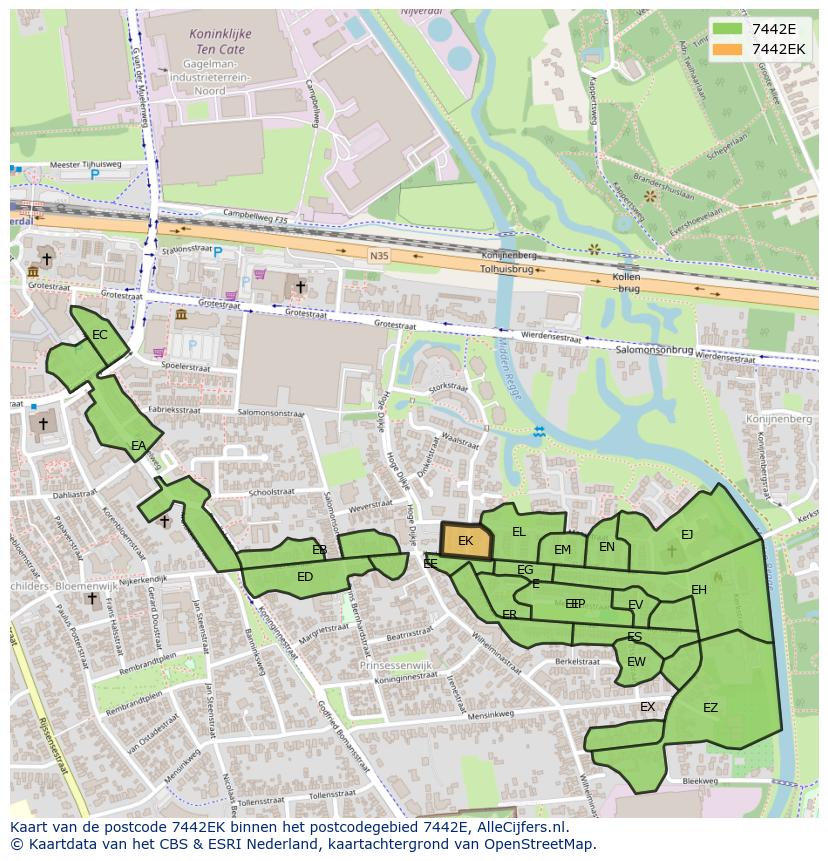 Afbeelding van het postcodegebied 7442 EK op de kaart.