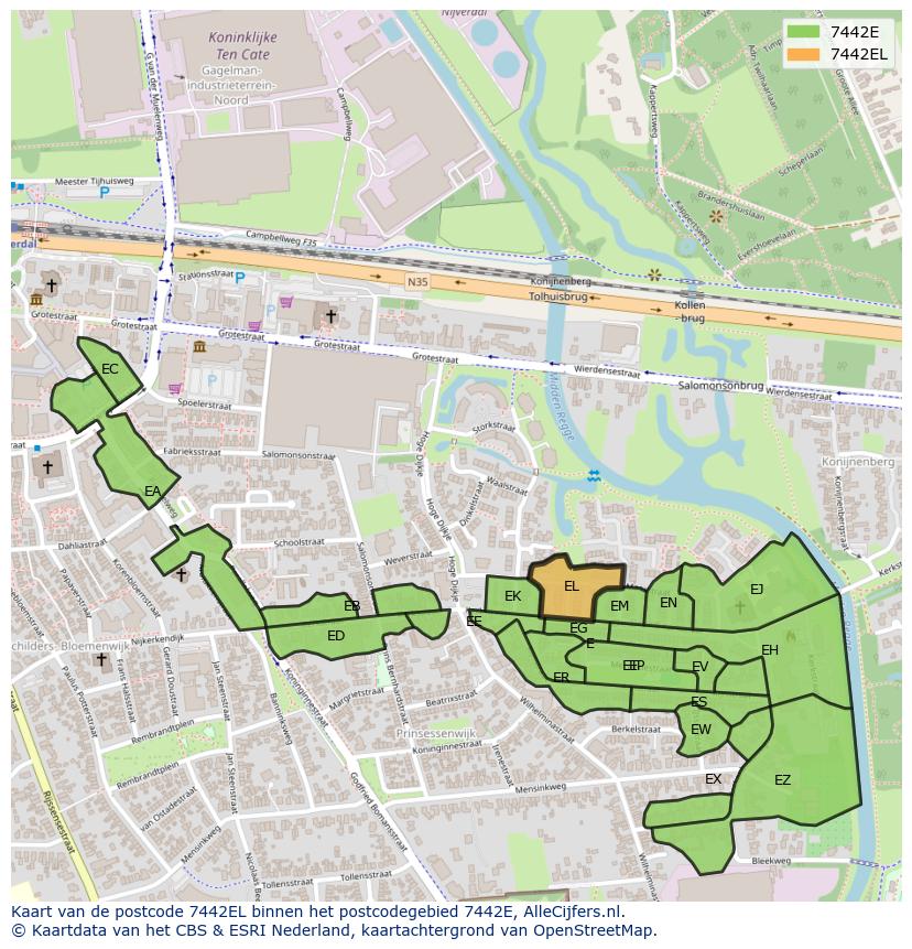 Afbeelding van het postcodegebied 7442 EL op de kaart.