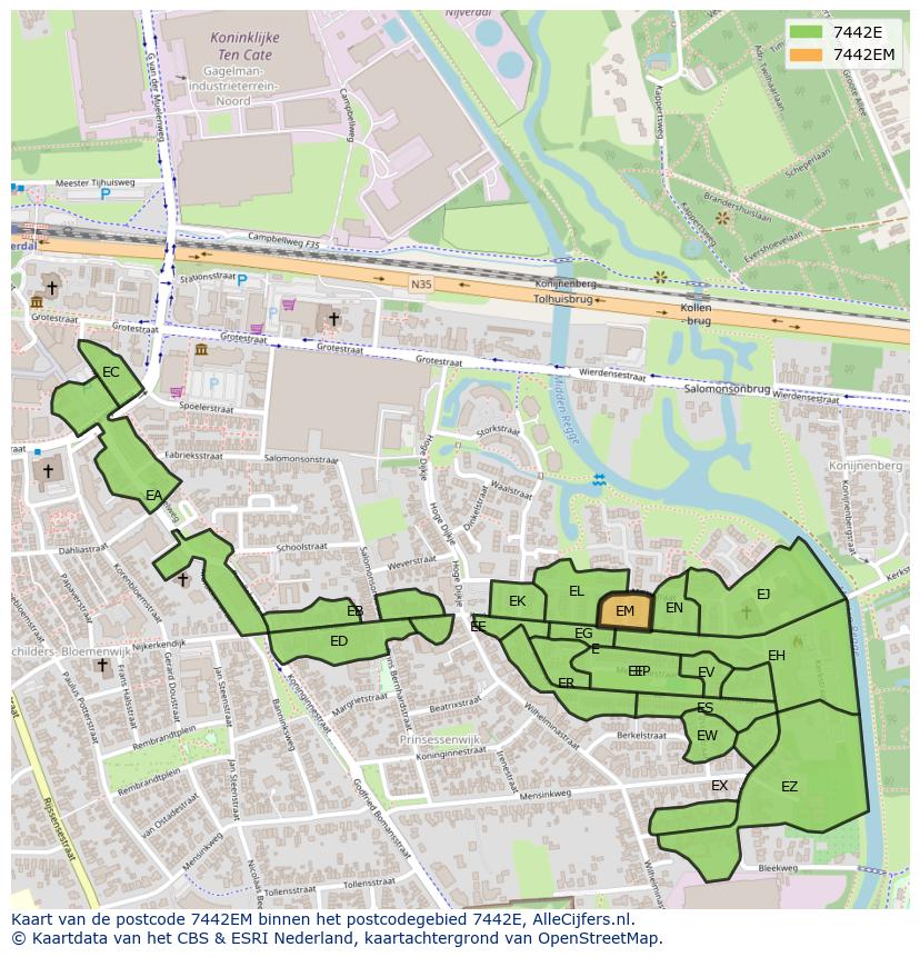 Afbeelding van het postcodegebied 7442 EM op de kaart.